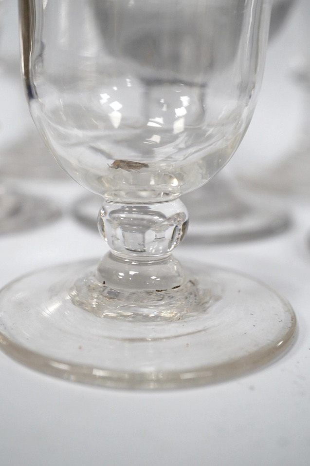 A group of 19th century rummers and other drinking glasses together with an 18th century small glass, 10cm - 14.5cm. Condition - some scratches, otherwise good